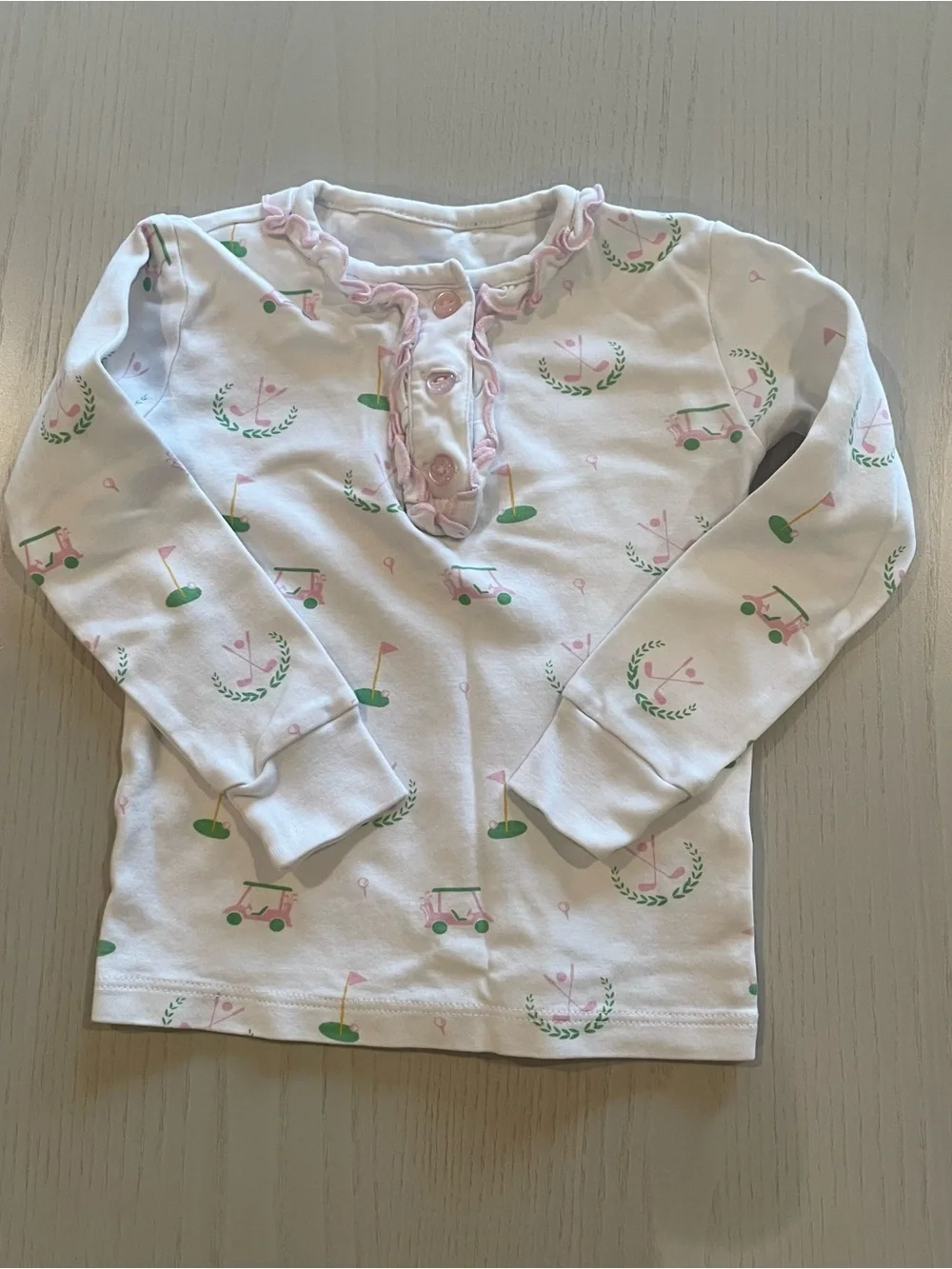 Little English Ruffled Printed Cotton Pajama Set Pink Golf - Size 4T